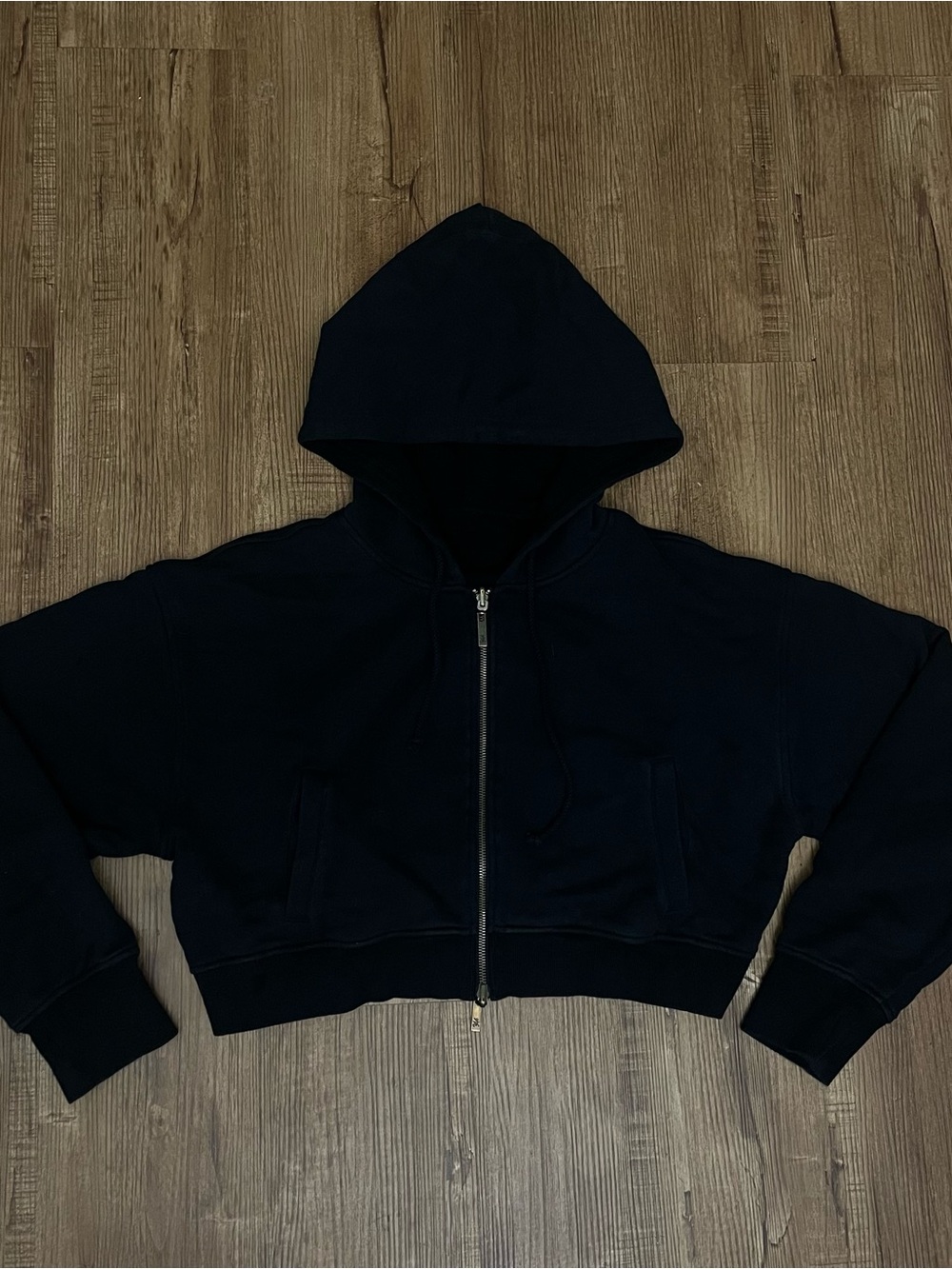 YoungLA Black Cropped Zip-Up Hoodie Sweater